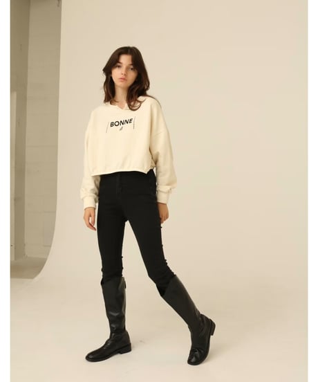 velours piping glitter embroidery sweat ivory