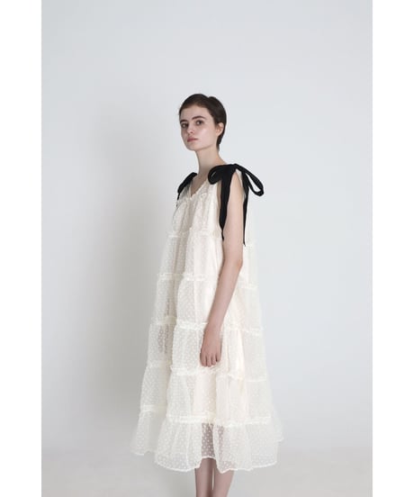 shoulder ribbon tiered one-piece dot tulle