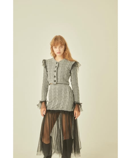 tulle cable knit cardigan gray
