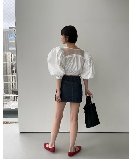 arm volume dot see-through docking blouse white