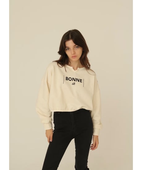velours piping glitter embroidery sweat ivory
