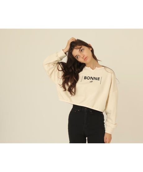 velours piping glitter embroidery sweat ivory