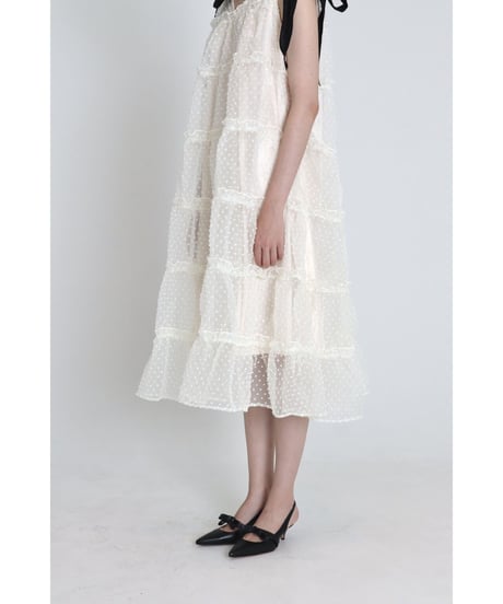 shoulder ribbon tiered one-piece dot tulle