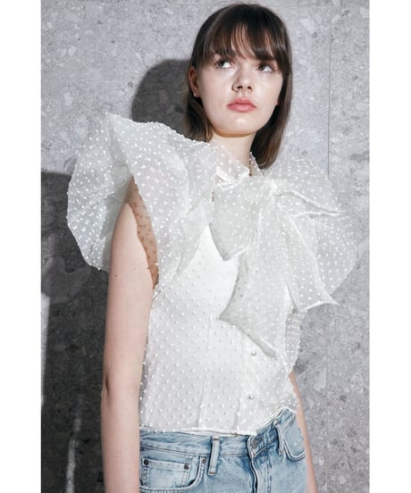 balloon sleeve ribbon blouse ivory