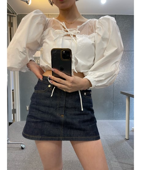 arm volume dot see-through docking blouse white