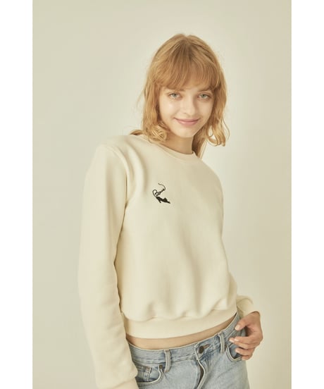 BONNE cat embroidery sweat ivory
