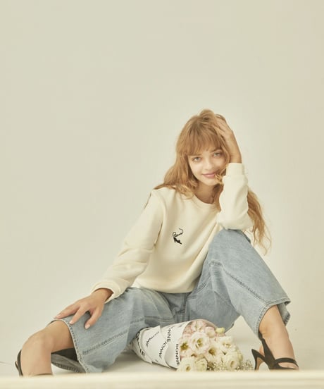 BONNE cat embroidery sweat ivory