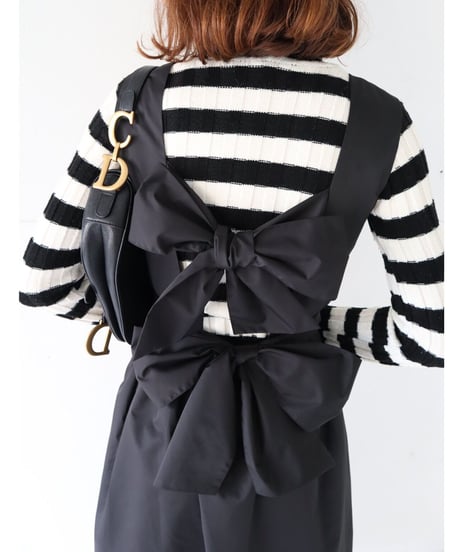 back double ribbon one-piece black