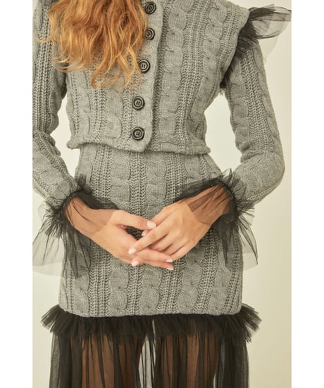 tulle cable knit cardigan gray