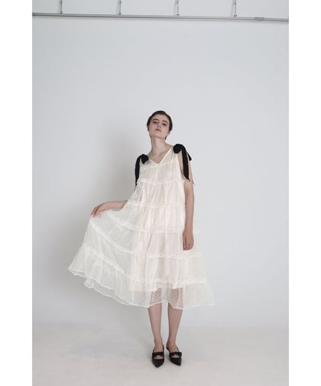 shoulder ribbon tiered one-piece dot tulle