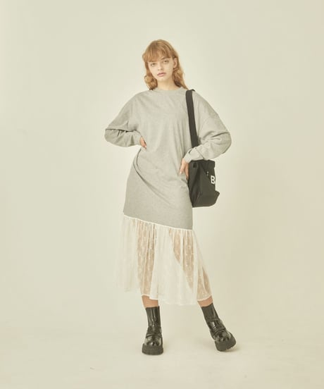 BONNE embroidery lace onepiece gray