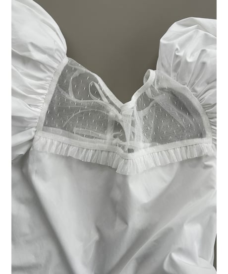 arm volume dot see-through docking blouse white