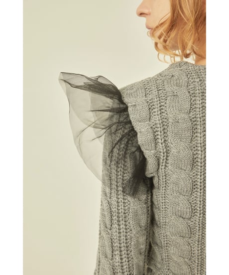 tulle cable knit cardigan gray
