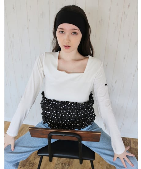 volume frill squareneck tops dot