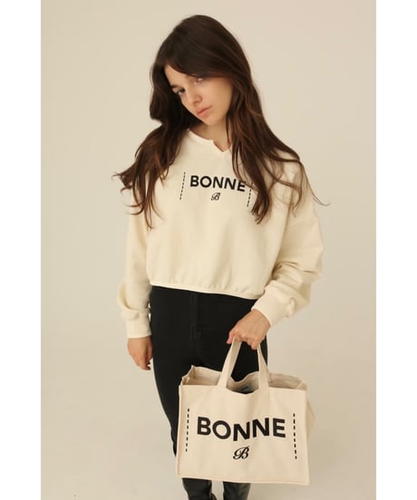 velours piping glitter embroidery sweat ivory