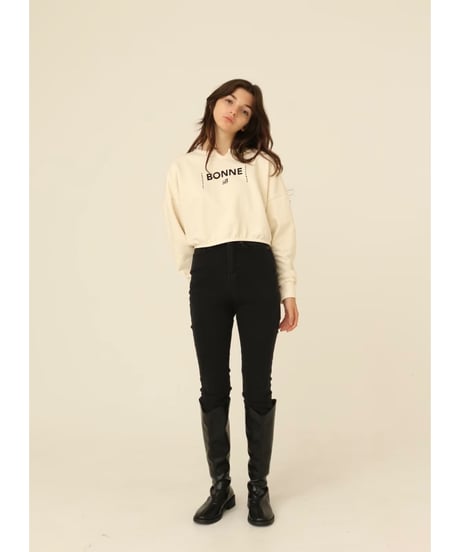 velours piping glitter embroidery sweat ivory