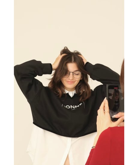 velours piping glitter embroidery sweat black
