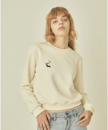 BONNE cat embroidery sweat ivory