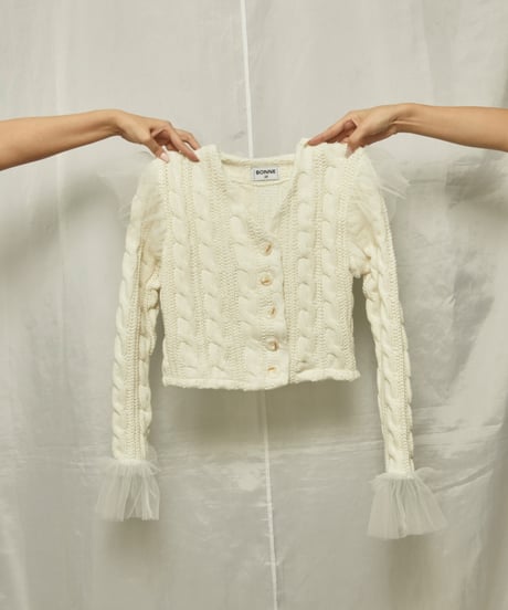 tulle cable knit cardigan ivory