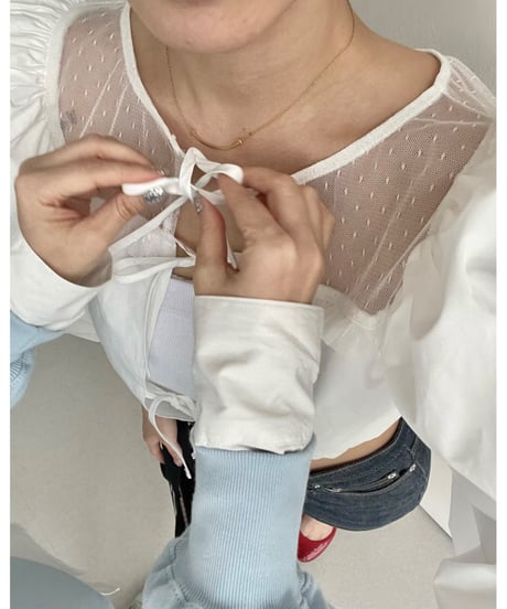 arm volume dot see-through docking blouse white