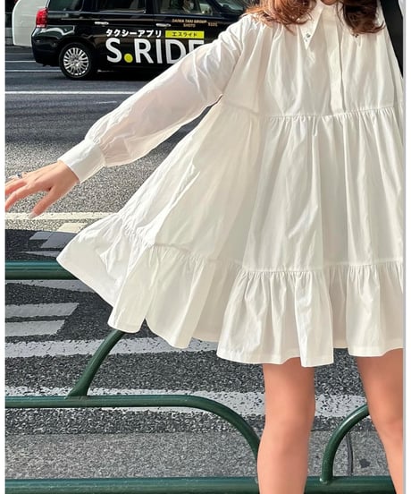 bijou collar tiered one-piece white