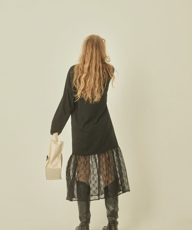 BONNE embroidery lace onepiece black | BONNE