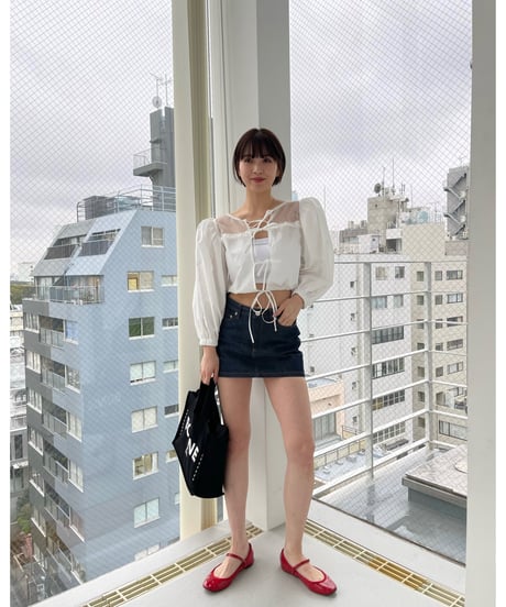 arm volume dot see-through docking blouse white