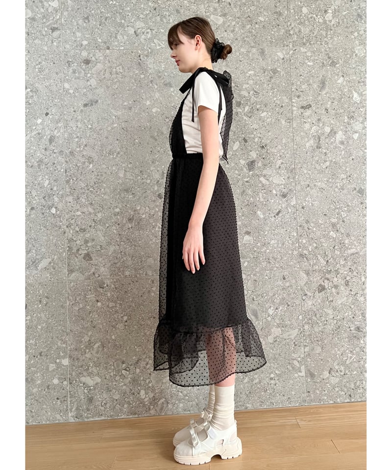 BONNE/シースルードットロングリボンワンピース ブラック see-through dot long ribbon one-piece black | B