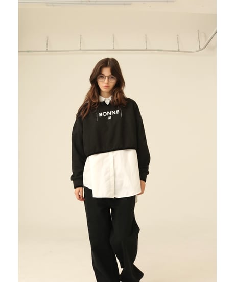 velours piping glitter embroidery sweat black