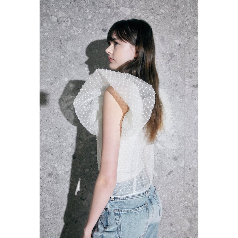 balloon sleeve ribbon blouse ivory | BONNE