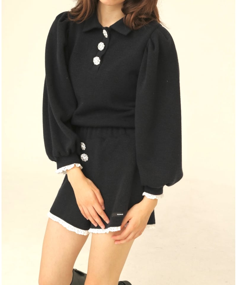 bijou button knit setup navy | BONNE