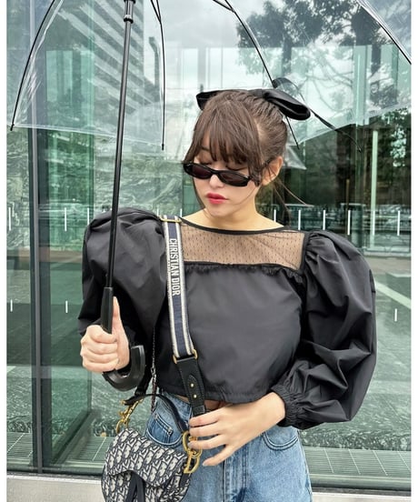 arm volume dot see-through docking blouse black