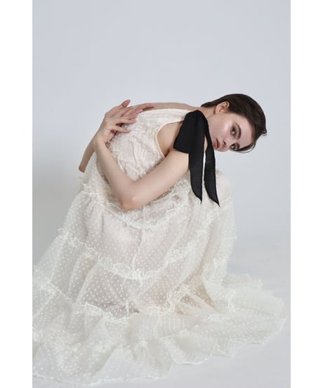 shoulder ribbon tiered one-piece dot tulle