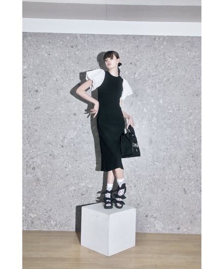 balloon sleeve long one-piece black