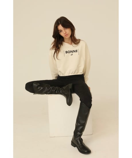 velours piping glitter embroidery sweat ivory