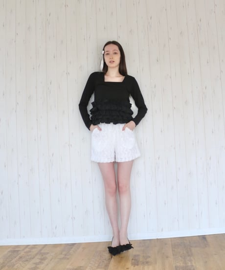 volume frill squareneck tops black