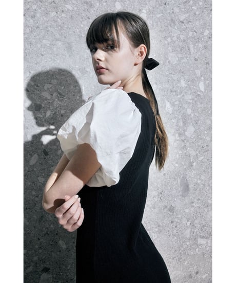 balloon sleeve long one-piece black