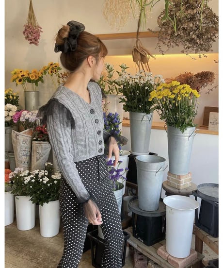 tulle cable knit cardigan gray