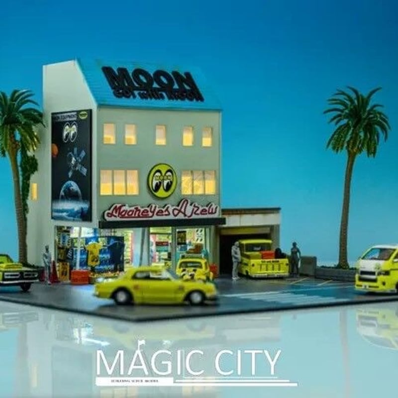 Magic City 1:64 ジオラマシリーズ ムーンアイズ商店+自動車 Magic City 1:64 ジオラマシリーズ ムーンアイズ商店+自動車