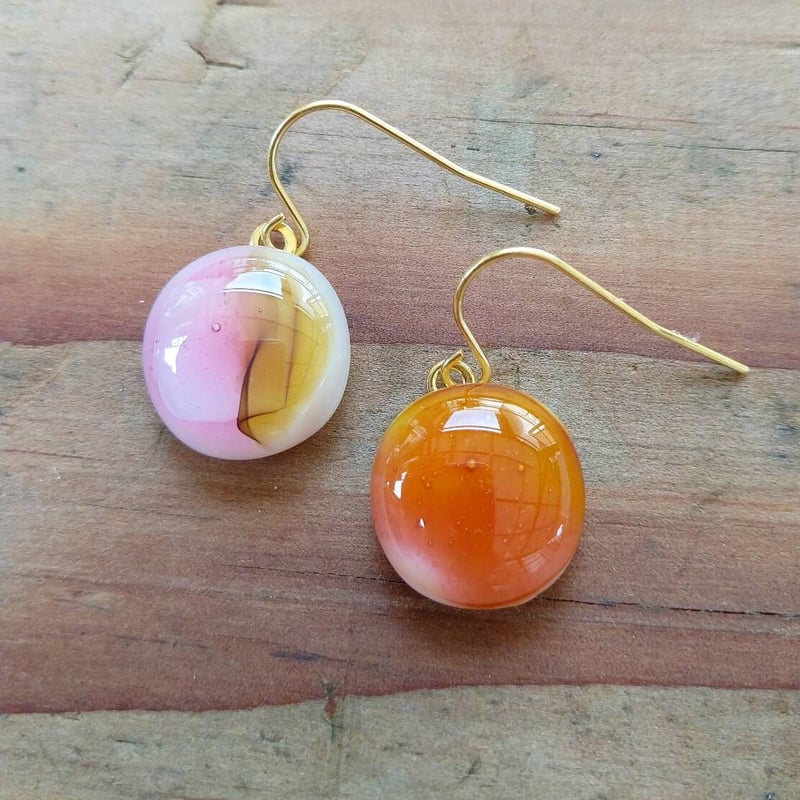 SOLD◆ハンドメイド ガラスピアス ブルー&オレンジレトロ SOLD◇ハンドメイド ガラスピアス ブルー&オレンジレトロ SOLD
