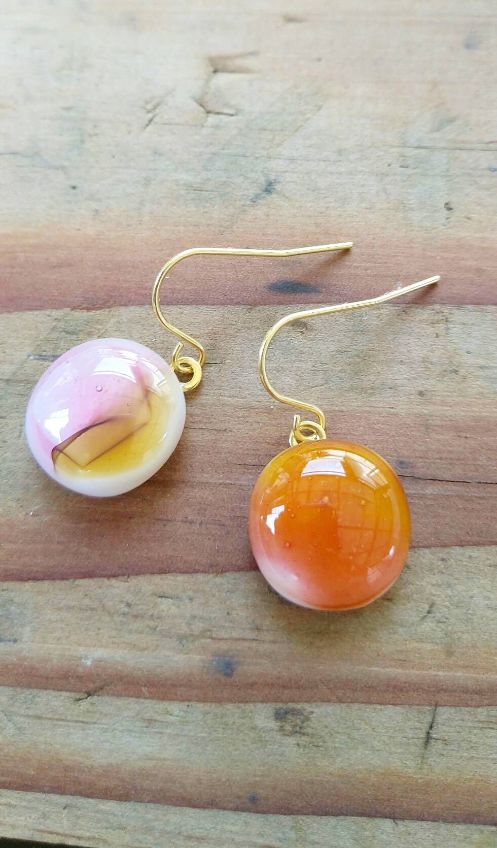 ピアス ピンク/オレンジ | フクエ硝子舗