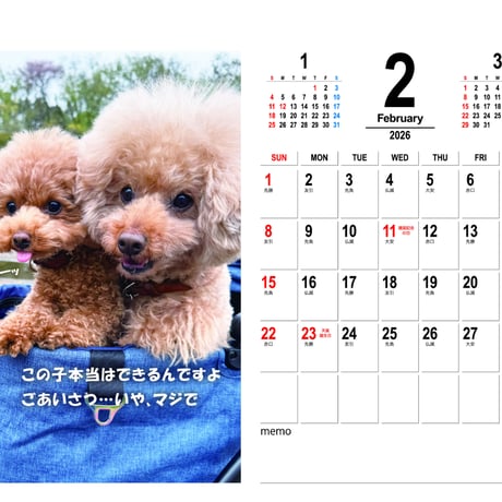 【予約販売】 ジュリア トイプードル 犬 2026年 卓上カレンダー TA26064