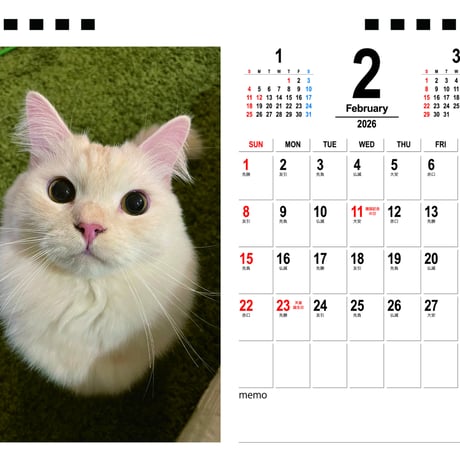 【予約販売】 猫のJuRaRua 2026年 卓上カレンダー TA26220