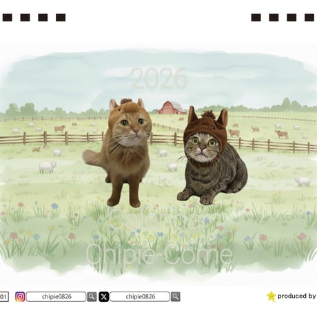 【予約販売】 しぴ＆おこめ 猫 2026年 卓上カレンダー 26243