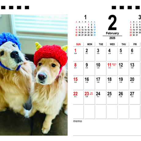 【予約販売】 コメ&イクラ ゴールデンレトリバー 犬 2026年 卓上半面 カレンダー TA26287