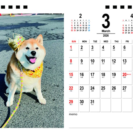 【予約販売】 柴犬のハナ 2026年 卓上カレンダー TA26245