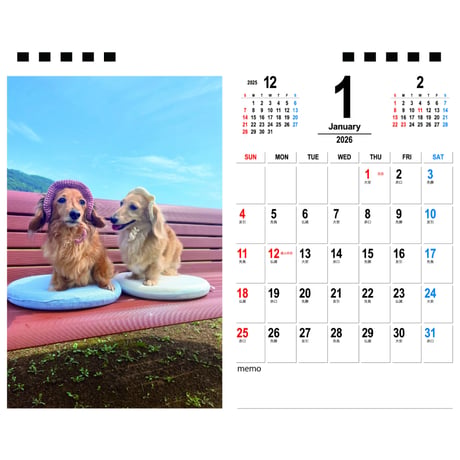 【予約販売】 ローちゃん ミッちゃん ダックスフンド 犬 2026年 卓上半面 カレンダー TA26032