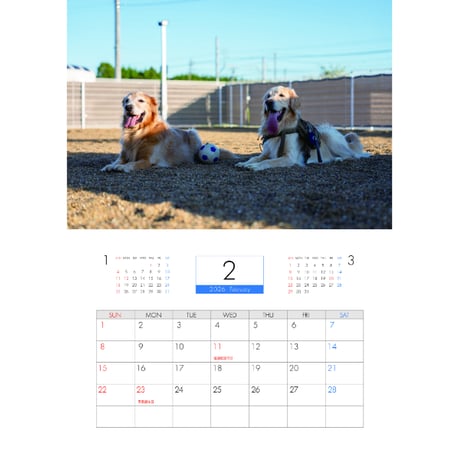 【予約販売】 ジョイ＆マックス 犬 2026年 壁掛け カレンダー KK26323