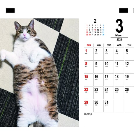 【予約販売】 すずめ＆うなぎ 猫 2026年 卓上カレンダー TC26092