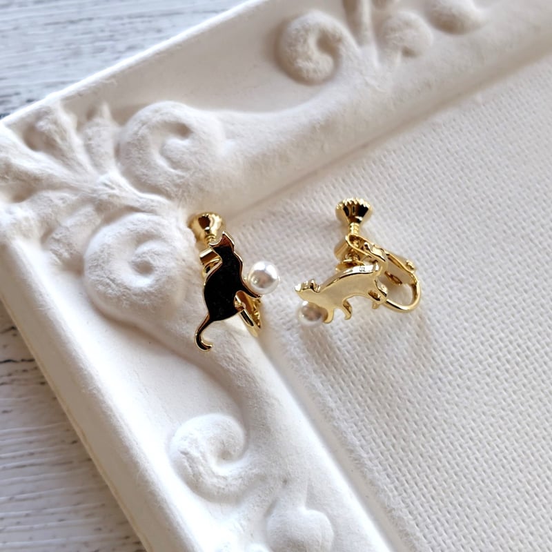 パール&ぷちネコイヤリング | 猫雑貨専門店 猫の手さき